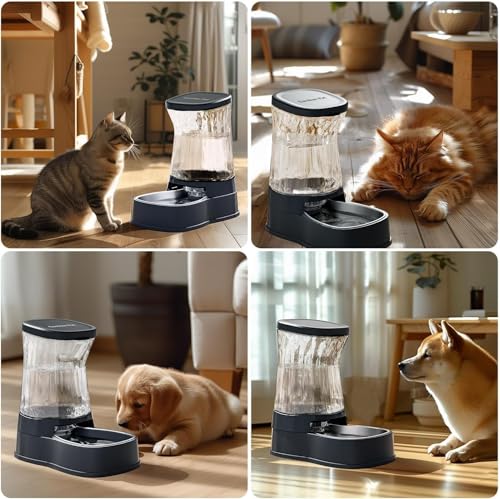 Gardner Pet Futterautomat Katze, 3.85L Wasserspender Hund mit Edelstahlschüssel, Ohne Strom, BPA Frei, Gravitation Wasserspender Katzen, für Mittlere/groß Haustiere (Grau)
