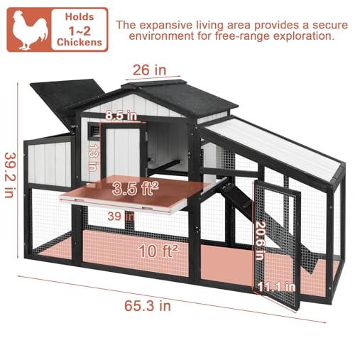 Ketive 65.3\" L Chicken Coop and Run, Wooden Hen House for 1-2 Chickens with Nesting Box, Tray, Perches Indoor/Outdoor Pet Hutch Backyard Use, Combinable, Black
