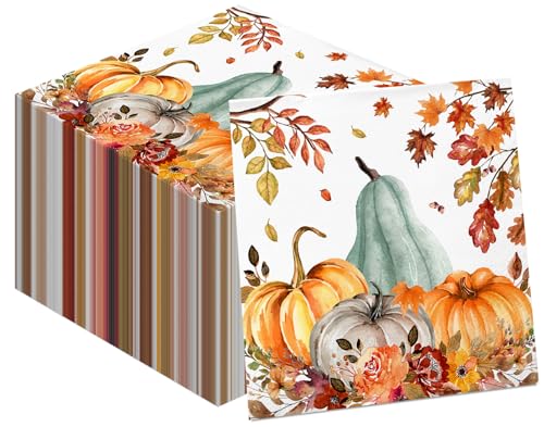 Servilletas de papel de acuarela de calabaza otoñal premium de 6.5 x 6.5 pulgadas para mesa
