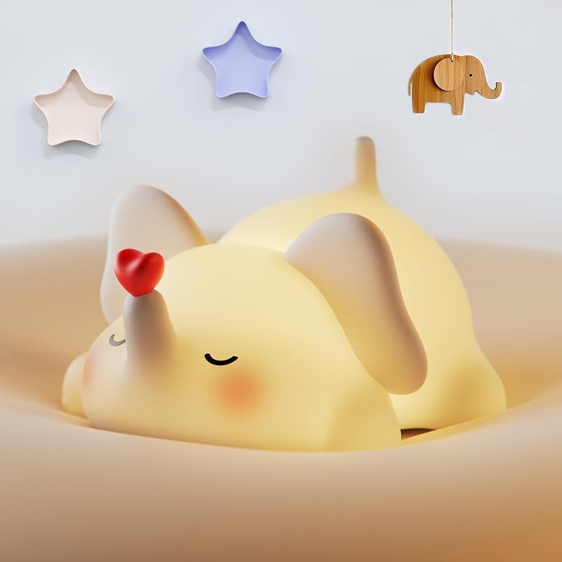 Little Loving Elephant Cute Night Light, 3-Level Dimmable Soft Light, Timed, Rechargeable, Silicone Bedside Touch Lamp, Creates a Cozy Ambiance, Ideal Decoration and Gift for Girls, Women, and Kids