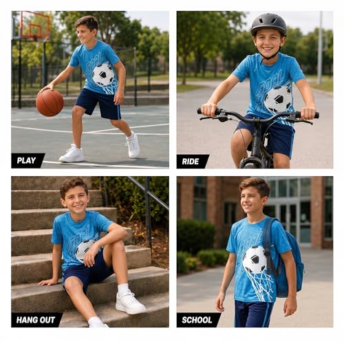 Image of Pro Athlete Active Boys Short Sets - 2 Piece Performance Crewneck Short Sleeve T-Shirt and Shorts Boys Athletic Sets (8-16)