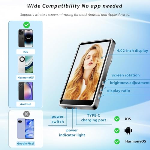 Image of Magnetic Phone Vlog Selfie Monitor Screen,Back Camera Selfie Monitor,1080P Wireless Recording,for Selfie Vlog Live Broadcast,Compatible with iPhone and Android System(Black)