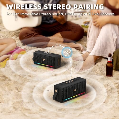 Image of Portable Bluetooth Speakers, IPX7 Waterproof Wireless Speaker with Lights, 40W Loud Stereo Sound, Active Extra Bass, Bluetooth 5.3, Dual Pairing, 12H Playtime for Home, Party, Outdoor, Beach, Travel