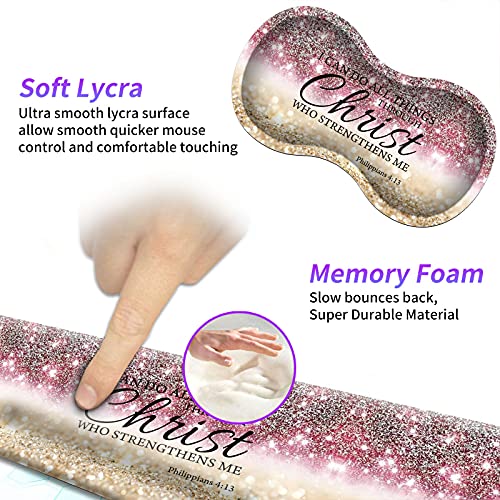 Keyboard Wrist Rest Pad With Round Mousepad, Ergonomic Wrist Rest Support Gel Pad With Coasters Keyboard Wrist Pad, Pain Relief Memory Foam Set For Gaming & Laptop & Office, Glitter Philippians 4:13 #TOP3