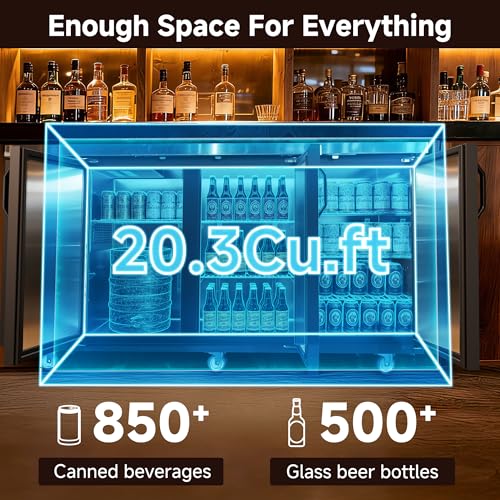 Image of Coolake 72 inch W Commercial Back Bar Cooler with Stainless Steel Top, 20.3 Cu.Ft Counter Height Beverage Refrigerator, Solid Door Beer Fridge with Led Lighting for Restaurant Buffet Basement Cafe