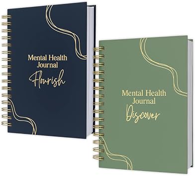 Mental Health Journal Bundle, 2pcs, Discover & Flourish Guided Reflection Journals, Undated Spiral Bound, 5.6 x 8.3 Inches