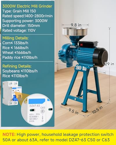 Image of NAIZEA Electric Grain Mill Grinder, 3000W Wet & Dry Corn Mill Grinders,Commercial Flour Mill Machine with Funnel, Feed Grinders for Corn, Wheat, Rice, Coffee, Cereals(Wet Dry Grinder)