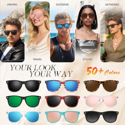 Image of Sunier Polarized Sunglasses Men Women, Black Retro Square 100% UV400 Shades