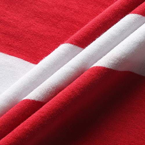 Long Sleeve T Shirt Women Wide Striped Tee Crew Neck Red and White Stripes Top M — view 6