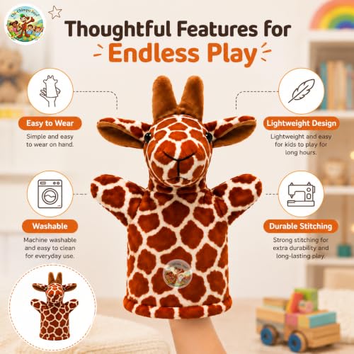 Image of Chi-Chimpu Toyss Giraffe Hand Puppet 22 cm | Cute Animal Hand Puppet for Kids | Soft Plush Storytelling Puppet Toy | Interactive Pretend Play Puppet for Boys & Girls | Educational Learning
