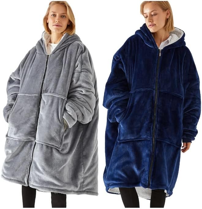 Miniatura 2 de Manta con cremallera suave y cálida de gran tamaño acogedora manta de sherpa para mujeres y hombres con cremallera y bolsillos grandes color  azul