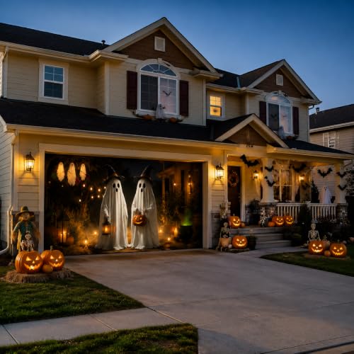 7 x 16 ft Halloween Garage Door Decorations Halloween decorations Cute Ghost Door Cover, Hanging Banner, Cauldron Backdrop Mural for Home, Outdoor, Indoor, Spooky Party, Wall, Window - image 5