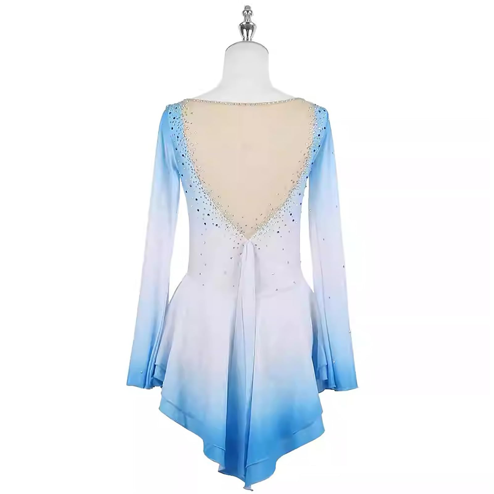 Vestido de patinaje artístico para mujer, alta elasticidad, color azul de manga larga, patinaje artístico, para concurso