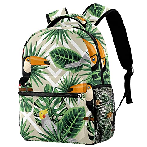 Sac à dos voyage oiseau toucan pour fille et garçon avec poche gourde et imprimé tropical