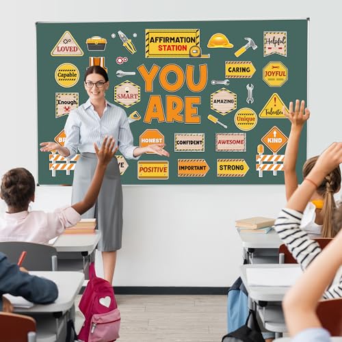 Construction Bulletin Board Decoration Sets Construction Affirmation Station Bulletin Board Set Inspirational Motivitional Paper Cutouts for Back to School Classroom Office Wall Decor - Image 6