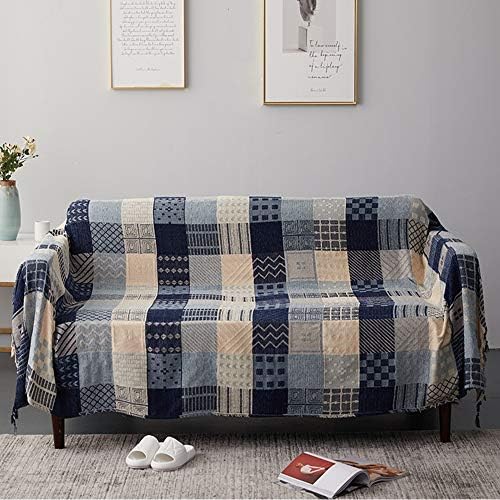 ele ELEOPTION Chenille Throw Blanket, Jacquard Tassels Throw Blanket Sofa Chair Cover Decorative for Bed Couch Soft Chair, Folk Tribal Pattern (Red Grid, 150 x 190 CM)