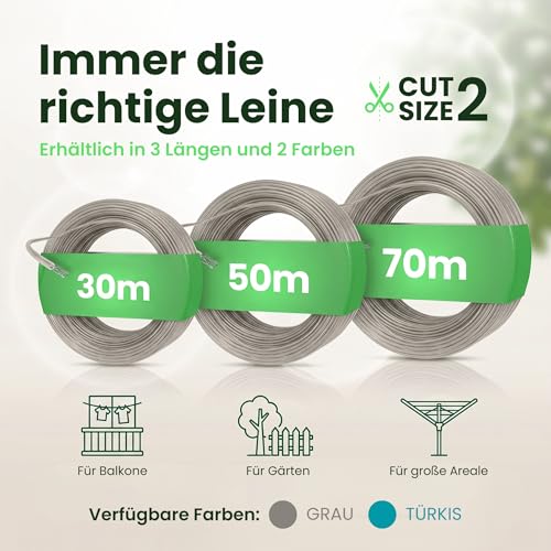 SimplySmooth Wäscheleine 50m - Wäscheseil mit Stahlkern in 3 Längen - Stabile Wäsche Leine extra stark - für Wäschespinne, Garten & Camping - Outdoor
