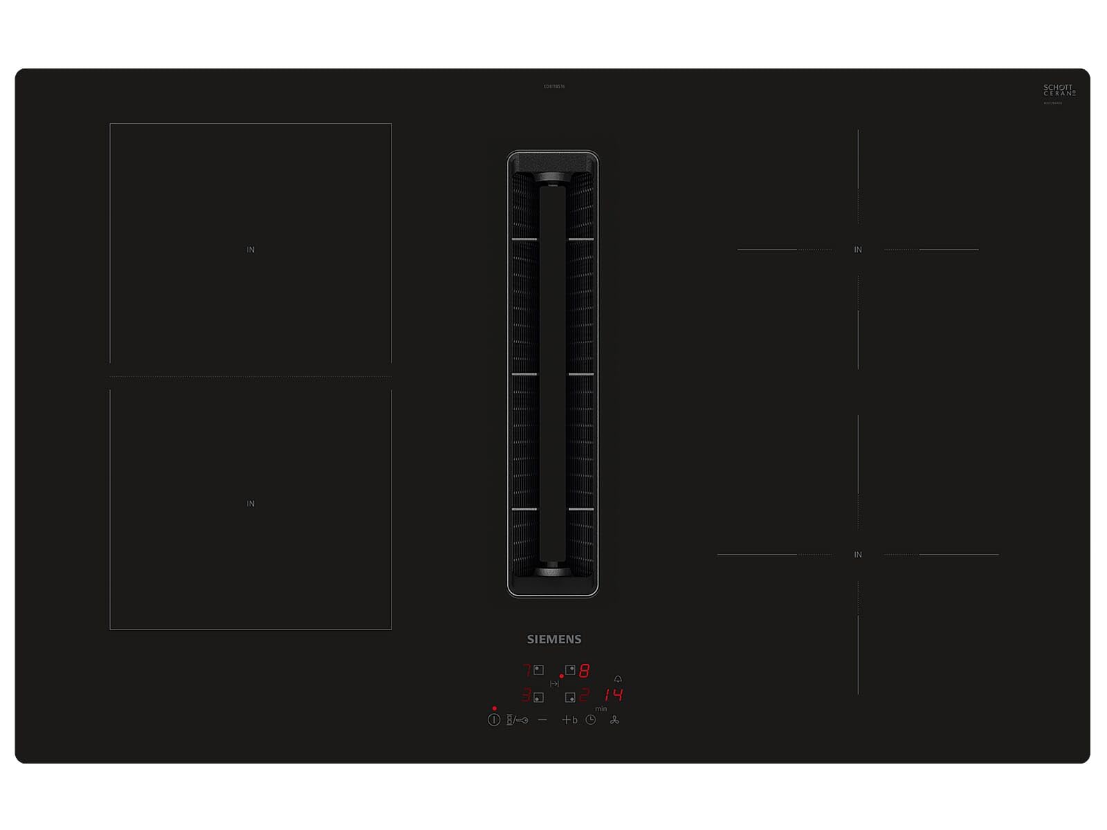Siemens ED811BS16E iQ300, piano cottura con cappa (induzione), 80 cm, senza cornice, nero, a filo, touchControl, powerBoost - Aumenta la potenza delle singole zone a induzione