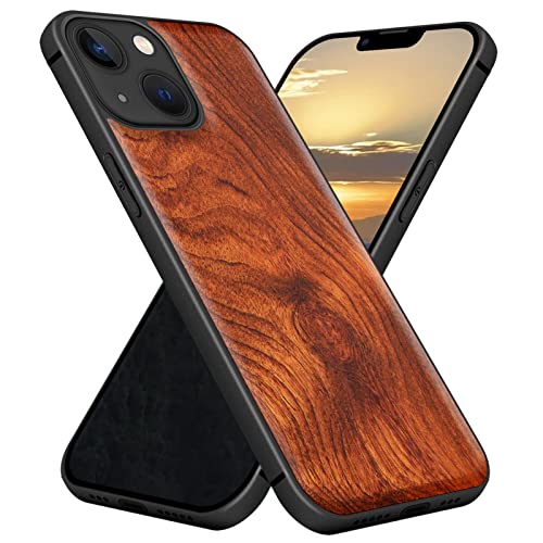 Carveit Wood Case for iPhone 13 Mini, (Natural Grain -Rosy)