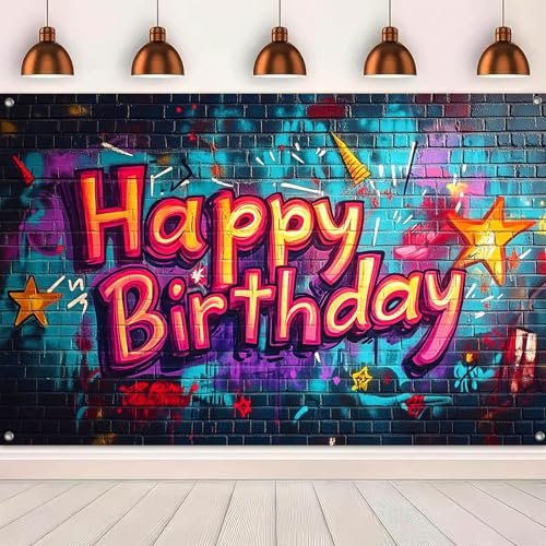 Image of HOMETITUTE Graffiti Happy Birthday Banner 71x43 Inch