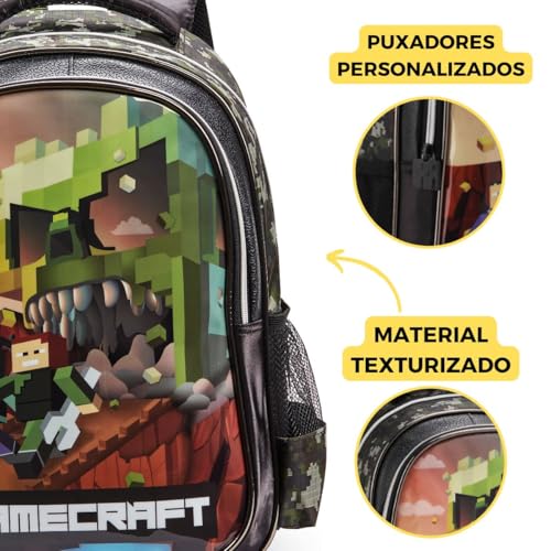 Kit Mochila Costas Infantil Gamecraft Estojo E Lancheira