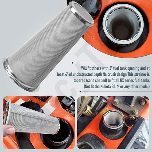 304 Stainless Steel Cone Shaped Fuel Tank Filter Strainer Compatible with Kubota BX1880, 2360, 24, 25D, 2380, 23s, 2680