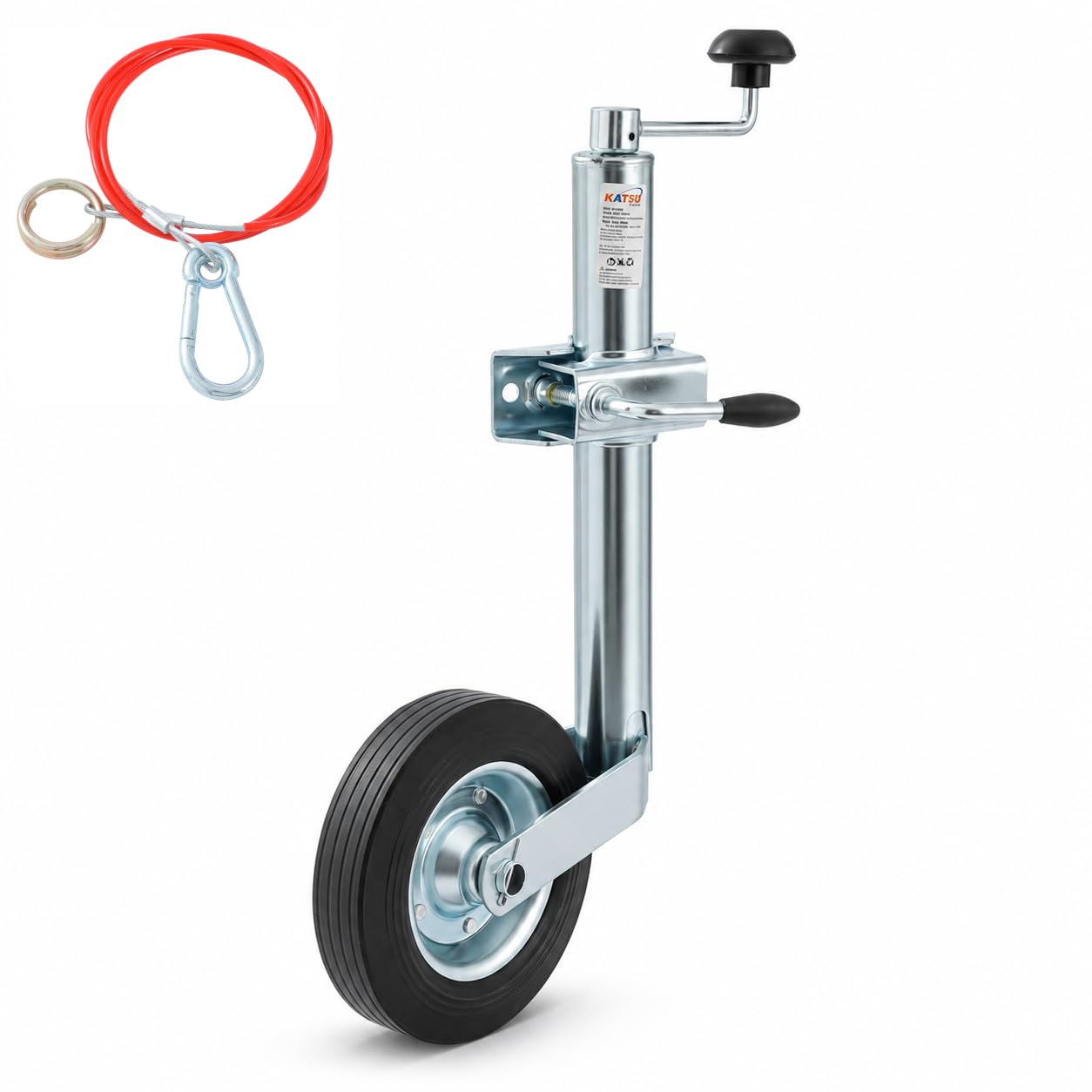 KATSU Stützrad Anhänger 200 mm x 50 mm 100kg für PKW Anhänger Wohnwagen Kupplungen, aus verzinktem Stahl mit Klemme 161803