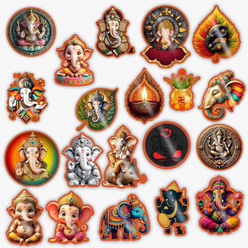 Stick Store Inspirational Religious Sticker Shree Ganesha V2 Pack of 20 Glossy Waterproof Vinyl Stickers 2.8x2.8 Inch Laptop Stickers, Water Bottle Stickers, Phone Case, Skateboard & Bike Stickers