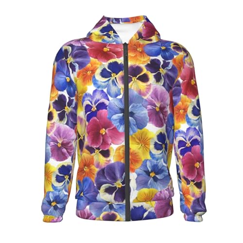 The Garden Tricolor Pansy Flower Kids Pullover Hoodies Boys Zip Up Sweatshirts Girls Athletic Clothes with Pocket2