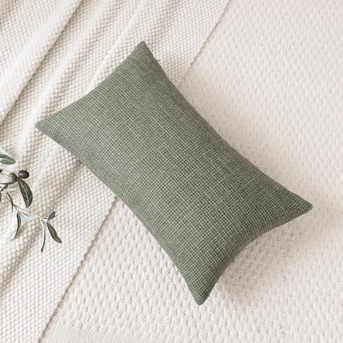 Miniatura 7 de Artscope Juego De 1 Fundas De Cojines Decorativas Cuadradas De Lino 30 X 50 Cm Para Decoración Del Hogar Sofá Dormitorio Coche 12x20 Gris Verde
