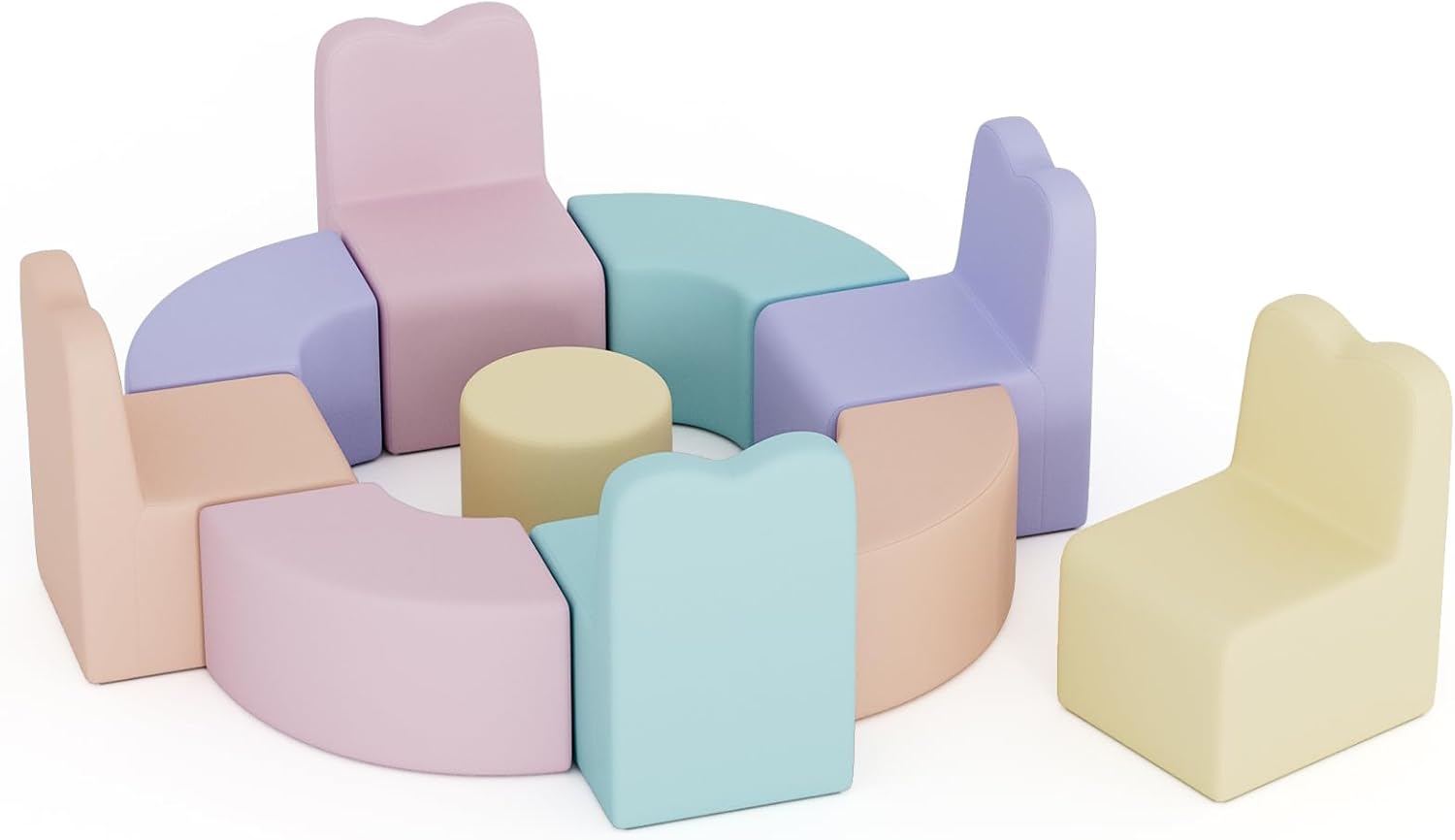 UMOMO MX-02 10 PCS Kids Sofa Set, Daycares Chairs for Toddlers Activities, Colorful Modular Flexible Seating Set for Home Preschool Playroom