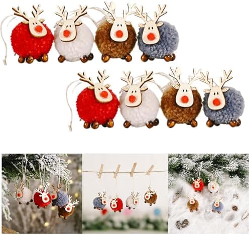 6-tlg Weihnachtsbaum Deko Set - Elch & Rentier Anhänger Aus Filz & Holz | Christbaumschmuck Figuren