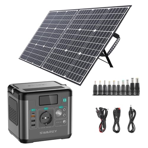SWAREY Generador Solar Portátil, 222Wh Estación de Energía con Panel Solar de 100W, Salida de CA de 300W (Pico de 600W), Puerto USB-C de 65W,...