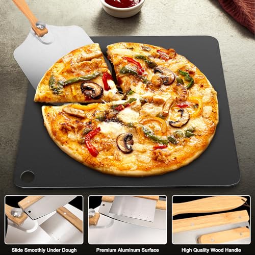 Pizza Oven Cart Table and 6 Pcs Pizza Steel Set for Ooni Koda/Karu/Fyra 12, Movable Food and Prep Workcart and 13" Square Pizza Steel with Pizza Peel & Dough Pizza Cutter & 20pcs Cooking Paper