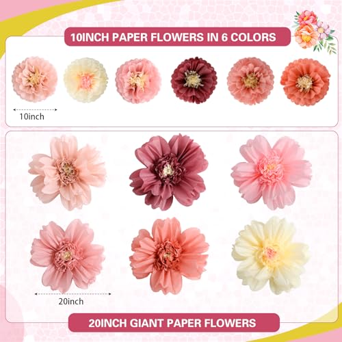 Image of TaoBary Large Colorful Tissue Paper Flowers Giant Fiesta Paper Pom Poms Classroom Wall Decor Mexican Birthday Party Decorations Wedding Backdrop(20 inch and 10 inch,Rose Gold, Blush Pink,12 Pcs)