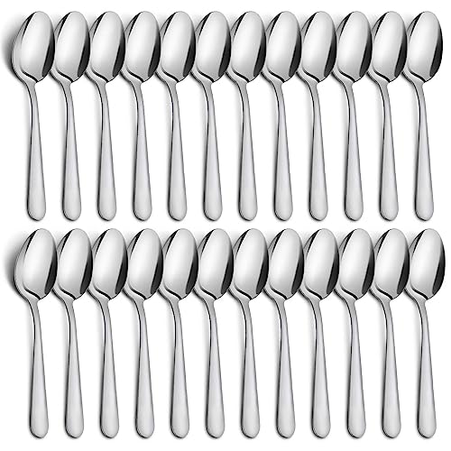 Funnydin - 24-Piece Dinner Spoons Set, Funnydin 6.7" Stainless Steel Spoons Silverware, Durable Dessert Spoons, Table Spoon Use for Home, Hotel and Restaurant - Mirror Polished, Dishwasher Safe