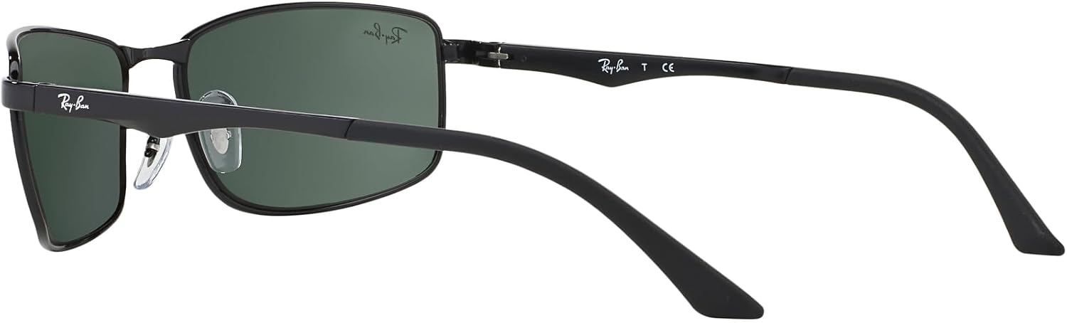 Ray-Ban Men's RB3498 Rectangular Sunglasses, Black/Dark Green, 61