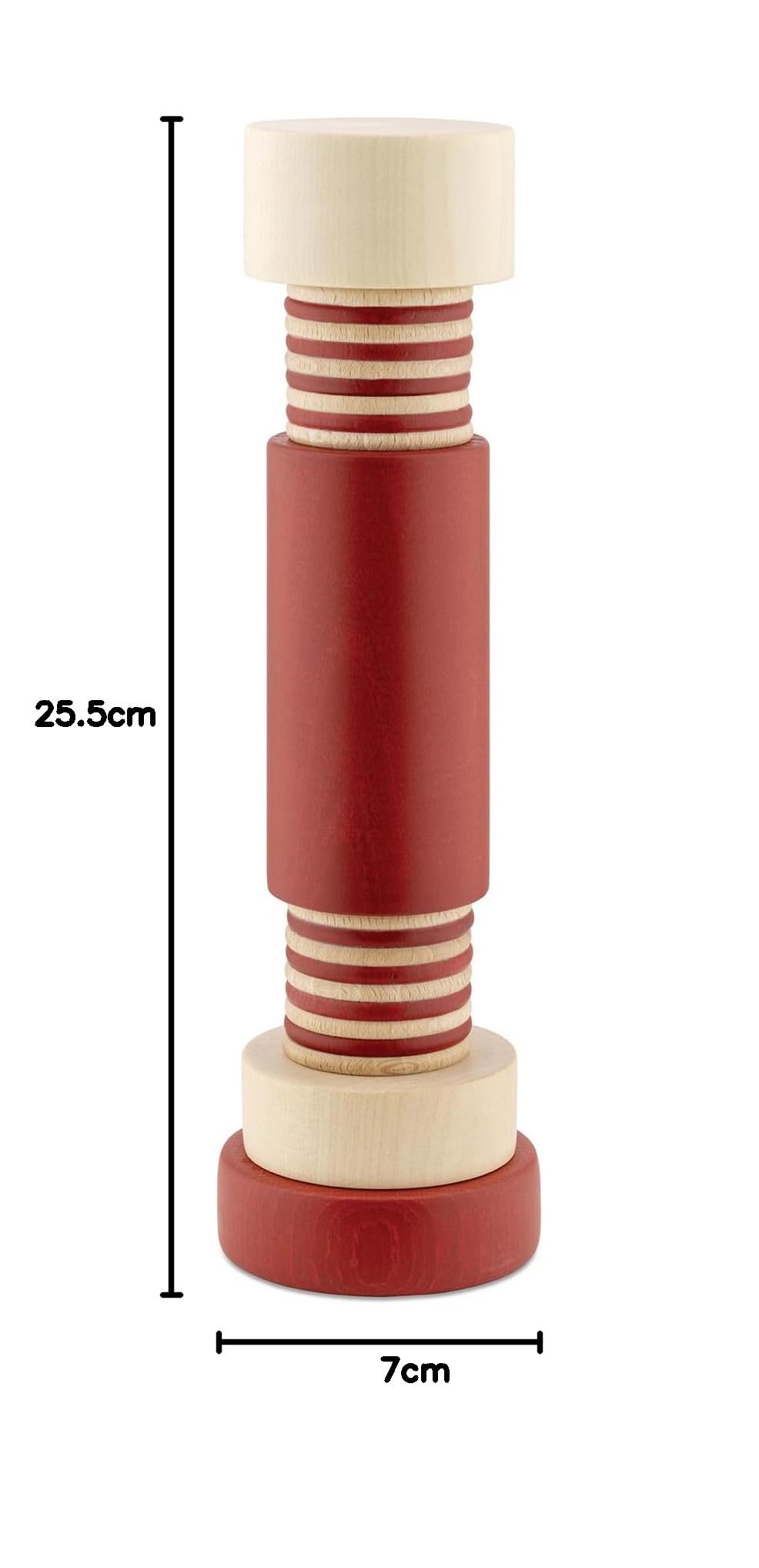 Alessi Twergi MP0215 1 - Salz-, Pfeffer- und Gewürzmühle, Zylindrischer Körper aus Farbigem Buchenholz mit Matter Oberfläche, Keramikmahlwerk, Natur und Rot