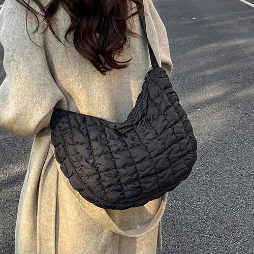 Image of Crescent Shoulder Bag Nylon Crossbody Bag for Women Nylon Hobo Bags Slouchy Sling Purse Dumpling Bags