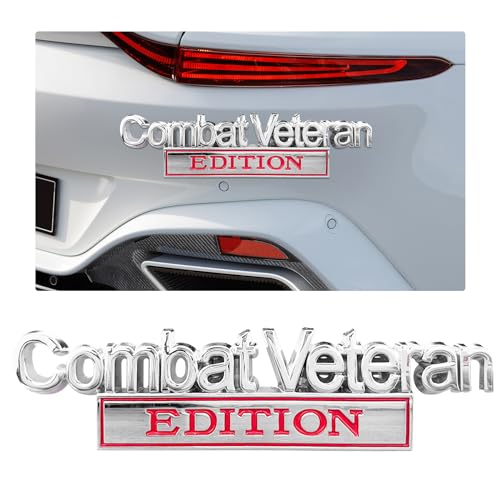 Image of Ziciner Combat Veteran Edition Emblem, 3D Metal Raised Car Fender Badge Decal with Strong Adhesive, Universal Combat Veteran Letters Sticker Replacement for Car (Silver & Red, Combat Veteran)