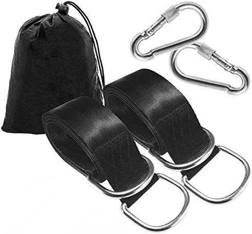 Tree Swing Strap, Hammock Hanging Kit Outdoor for Kids and Adults with Two 5 Feet Extra Long Heavy Duty Straps which Holds Up to 1100 lbs Each, 2 Strong Carabiner Hooks, Black