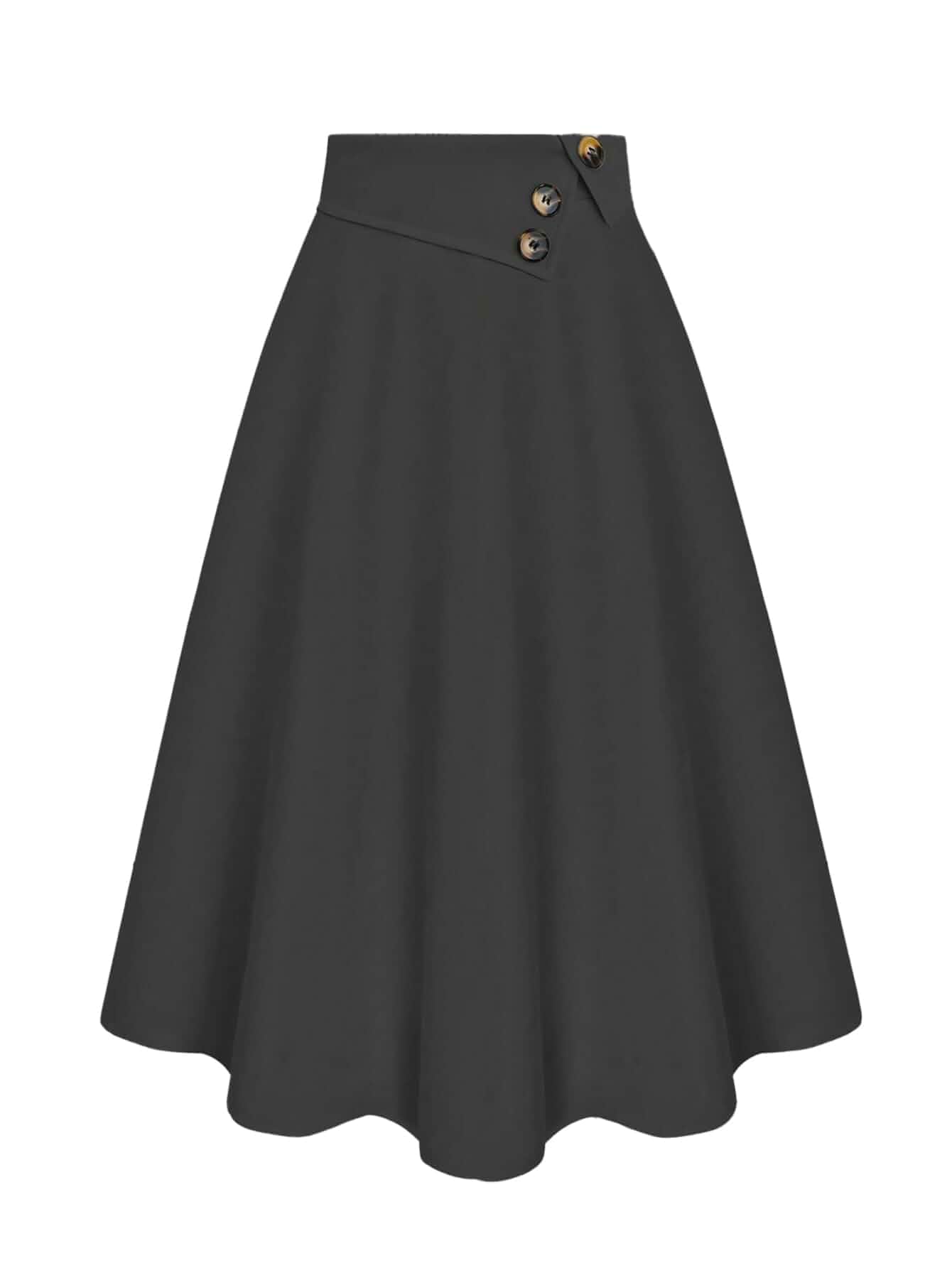 SweatyRocks Women's High Waisted Midi Skirts Vintage Pleated A Line Skirt Button Decor Elastic Waist, Flared Midi Skirt with Pockets, Fall Fashion Clothes, Business Casual Outfits