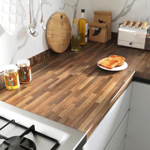 Comparison: Best Backsplash For Butcher Block Countertops 6 FunStick Thick Butcher Block Contact Paper for Countertops Waterproof Self Adhesive Brown Wood Wallpaper Peel and Stick Wood Grain Contact Paper Removable Wood Wallpaper for Table Cabinets 12"x200"