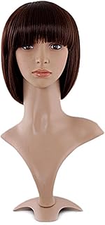 MapofBeauty 12 Inch/30cm Fashion Lady Short Straight Flat Bangs Bob Wig (Dark Brown)