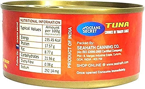 Image of Oceans Secret Tuna Chunks in TomatoSauce 180gm Pack of 4 Canned Tuna Fish | Balanced Nutrition | Rich Taste | in Tomato Sauce | Premium Cuts Ready to Eat