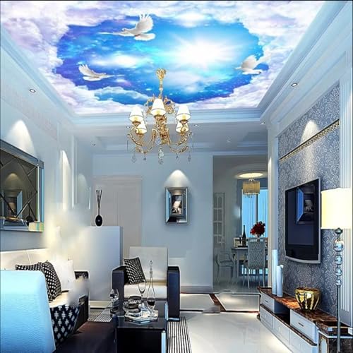カスタム天井壁画壁紙 - 空の鳥の壁、ホームデコレーション、リビングルーム、オフィス、リビングルーム、ソファ、寝室、テレビの背景、壁画壁紙、ホームデコレーション - 350X245Cm