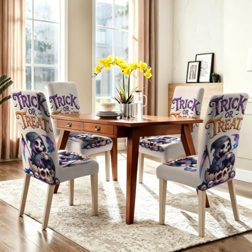 Image of Halloween Dining Chair Covers Set of 4, Trick or Treat