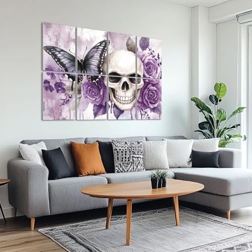 8 Pack Art Acoustic Panels Sound Absorbing Grey Purple Skull Rose Flower Rustic Butterfly Roses Leaves Floral Decorative Soundproof Wall Panels Self Adhesive for Recording Studios Office 48"x32" miniatura 6