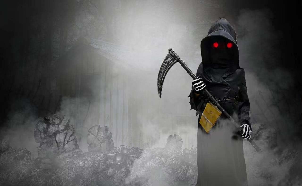 Tosekry Costume Halloween Bambino, Vestito Halloween Bambino Costumi Halloween Bambini con Death Notebook, Tuta, Cappuccio, Occhiali Fosforescenti, Falce e Guanti
