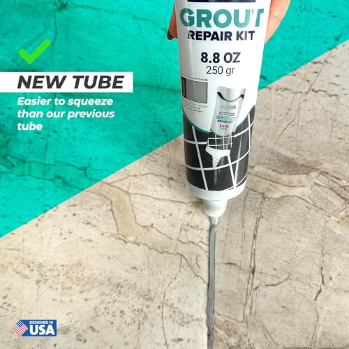 PentaUSA Grout - Premixed Grout Repair Set, 8.8 oz, 2 Pack Tile Grout Tubes, Repairs and Renews Tile Grout in Bathroom and Kitchen, Odorless and Safe Formula - 2 Pack (Grey)